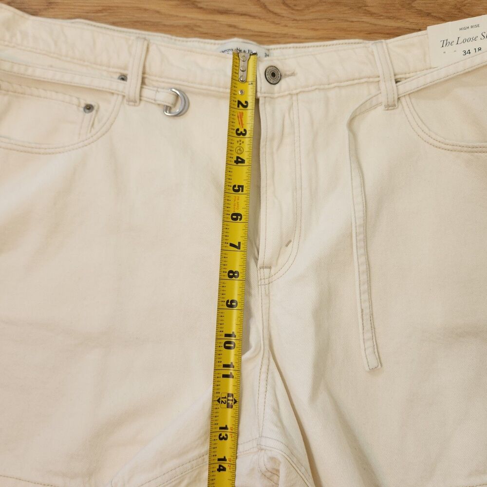 Abercrombie & Fitch The Loose Short High Rise Belt 32/18 Cream Denim 40" Waist - Picture 6 of 9